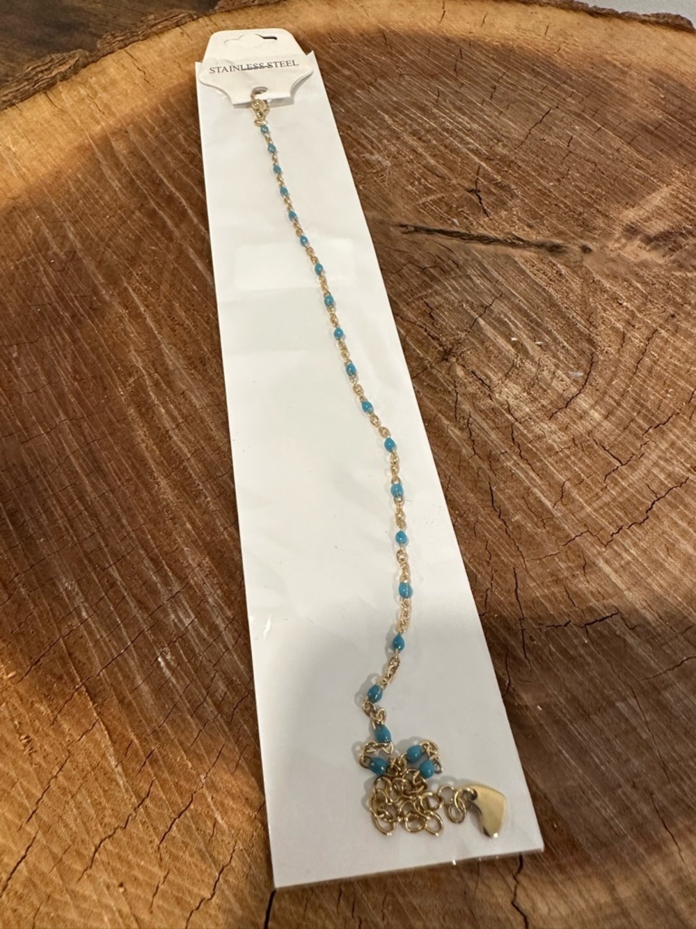 Gold-Tone Chain Necklace with Turquoise Beads